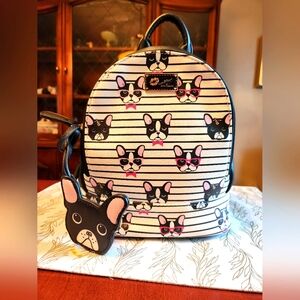 Betsey Johnson Backpack Bulldog Small Striped Backpack